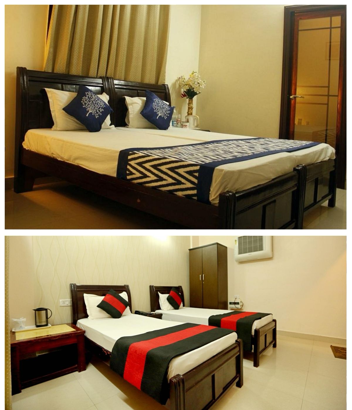 Serene yoga room with mountain view